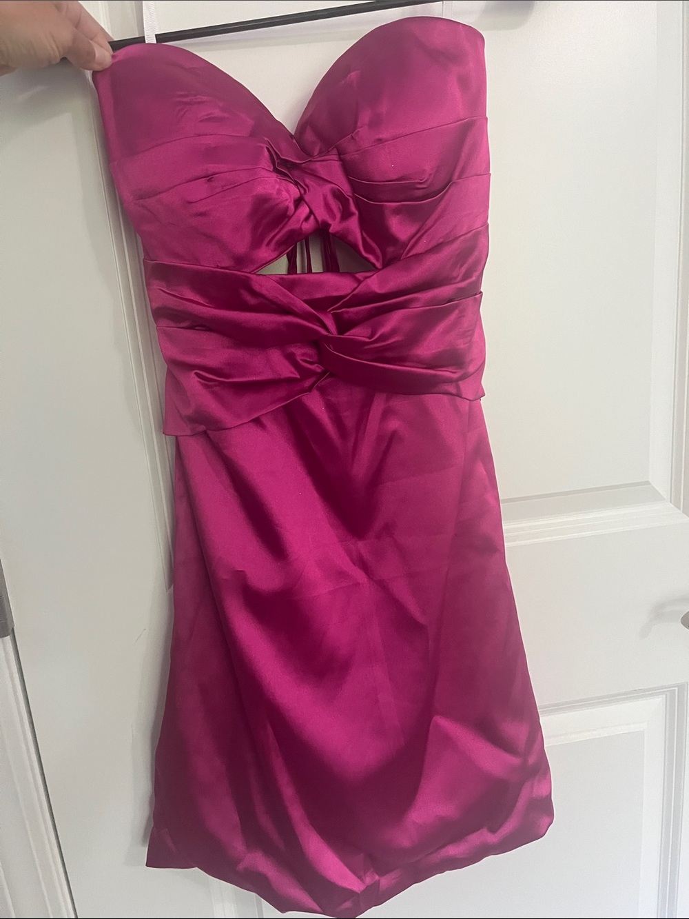 Hot pink strapless dress with cutouts
